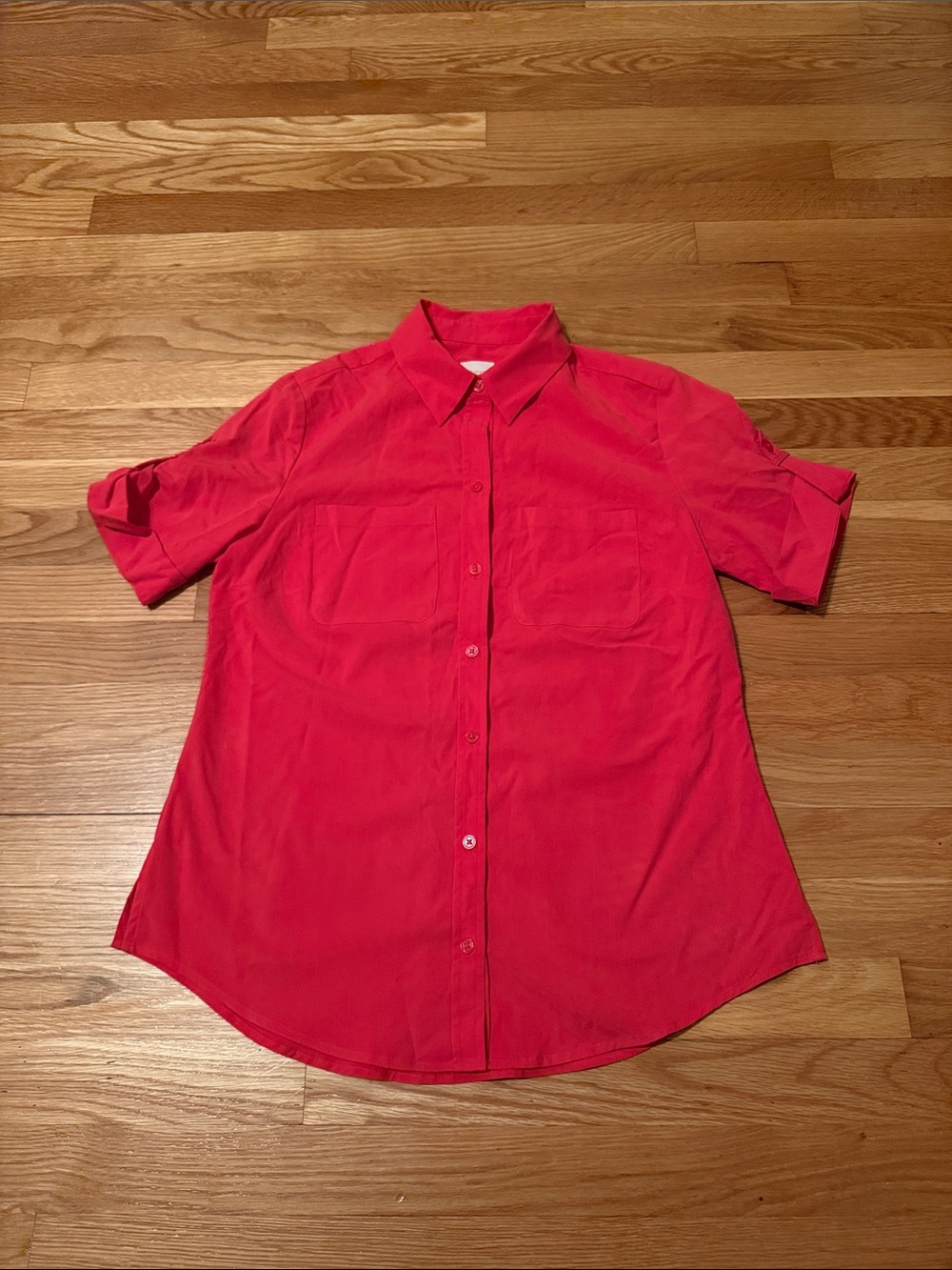 Chico's Bright Red Short-Sleeve Button-Down Shirt